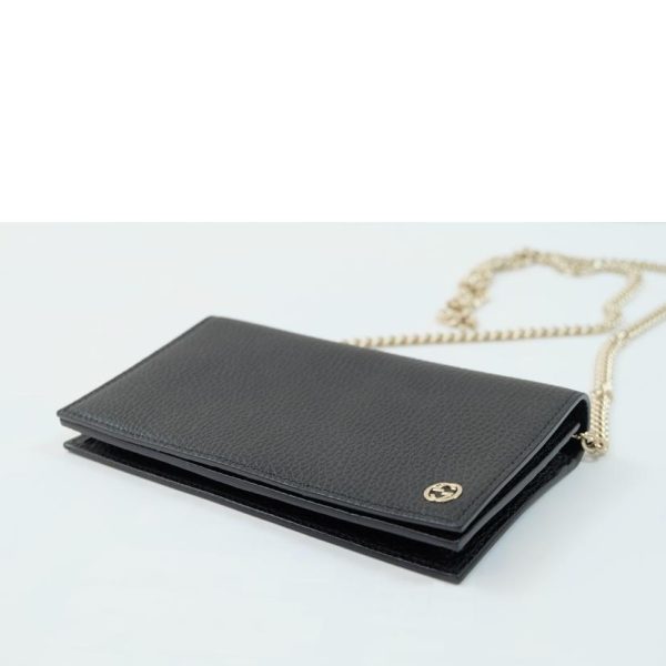 43808 3 Gucci Interlocking G Leather Chain Wallet Black