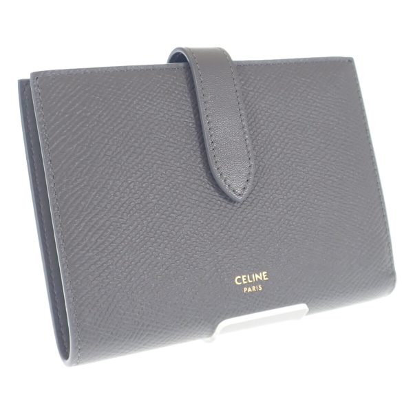 439119 01 Celine Medium Strap Bifold Wallet Calfskin Gray