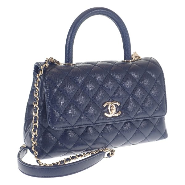 439276 01 Chanel Coco Small Top Handle 2way Bag Navy