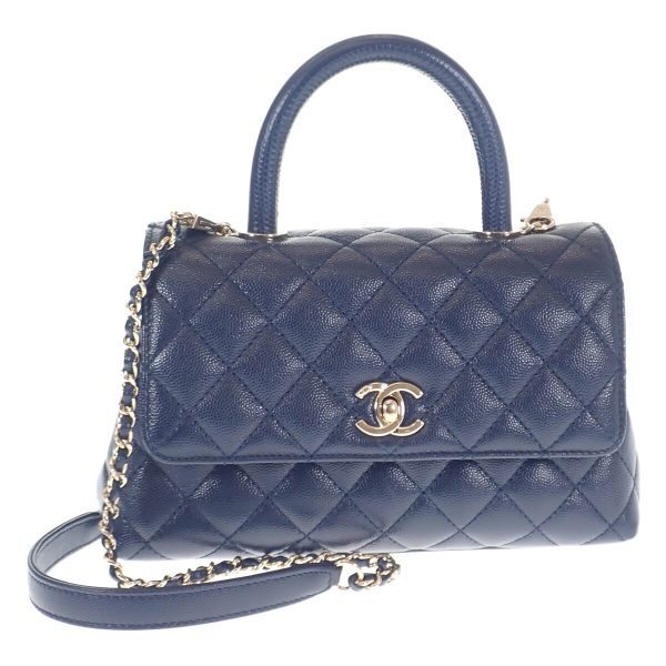 439276 02 Chanel Coco Small Top Handle 2way Bag Navy