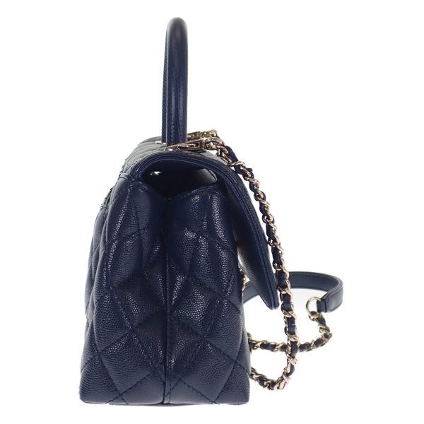 439276 04 Chanel Coco Small Top Handle 2way Bag Navy