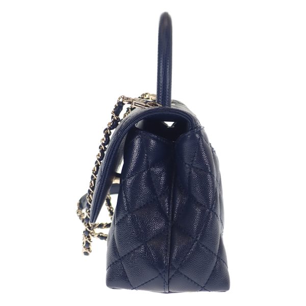 439276 05 Chanel Coco Small Top Handle 2way Bag Navy