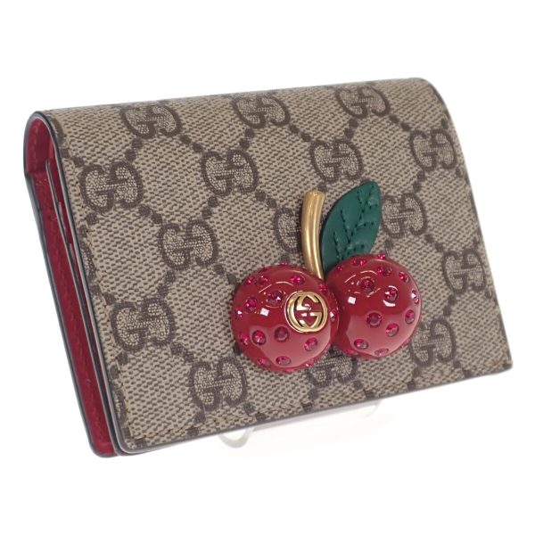 439478 01 Gucci Bifold Wallet GG Supreme Beige Hibiscus Red