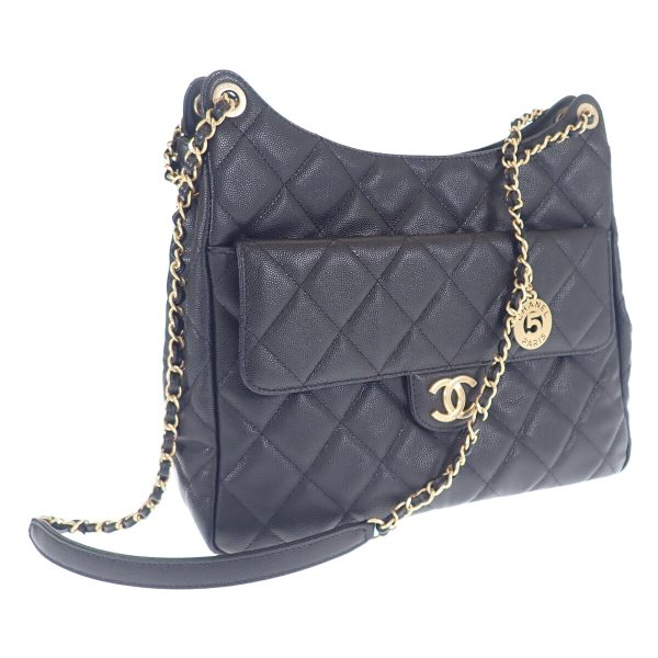 439541 01 Chanel Matelasse Coco Mark Shoulder Bag Black