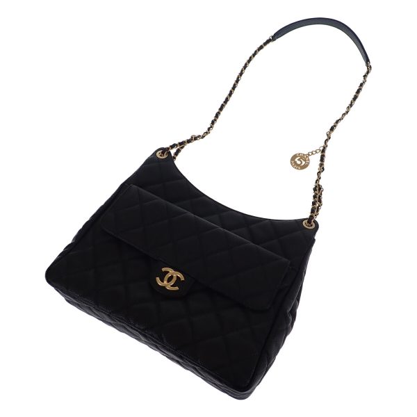 439541 06 Chanel Matelasse Coco Mark Shoulder Bag Black