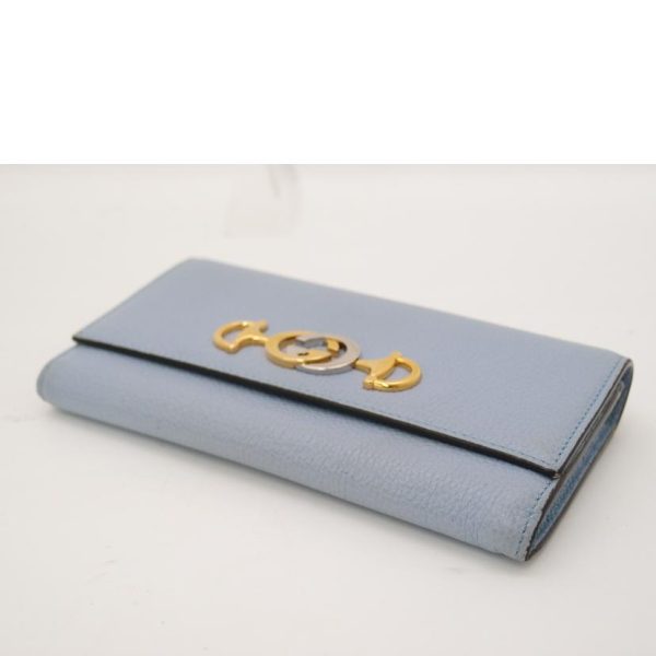 44016 3 Gucci Zumi Bifold Long Wallet Blue