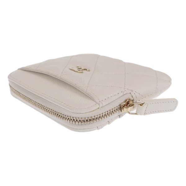 440603 03 Chanel Zip Coin Purse Card Case Wallet White