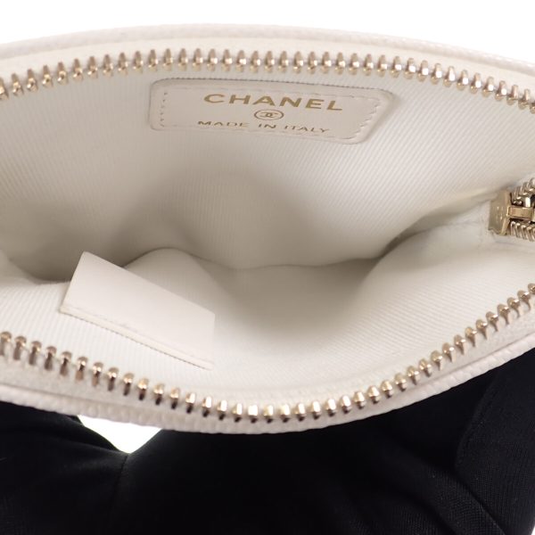 440603 04 Chanel Zip Coin Purse Card Case Wallet White