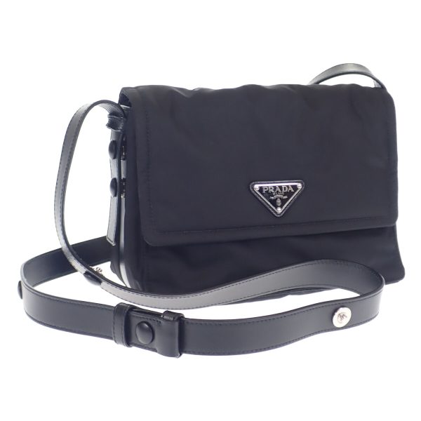 440728 01 Prada Duet Small Padded Shoulder Clutch Bag Black