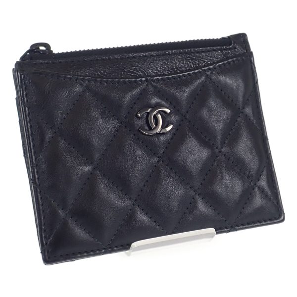 440776 01 Chanel Matelasse Card Coin Case Calfskin Black