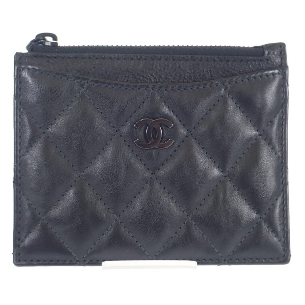 440776 02 Chanel Matelasse Card Coin Case Calfskin Black