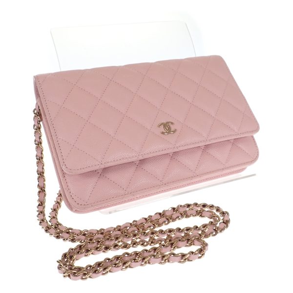 440785 01 Chanel Matelasse Classic Chain Wallet Caviar Pink