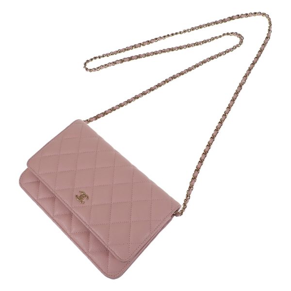 440785 02 Chanel Matelasse Classic Chain Wallet Caviar Pink