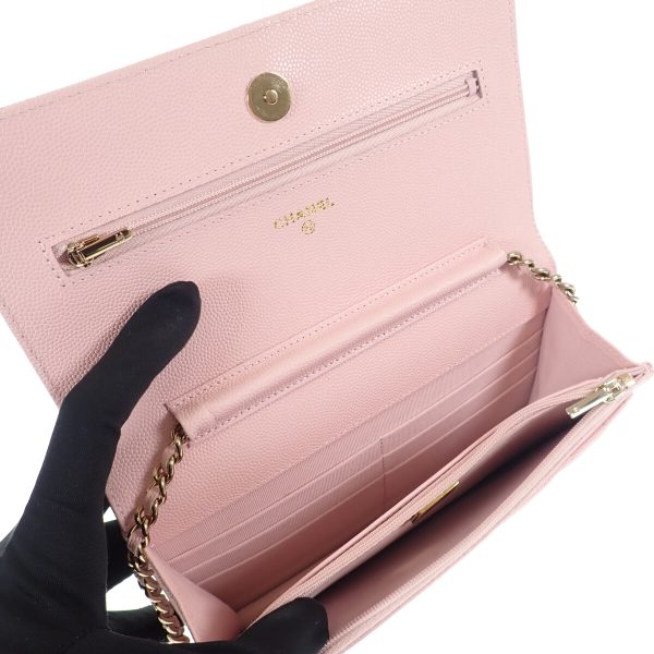 440785 04 Chanel Matelasse Classic Chain Wallet Caviar Pink