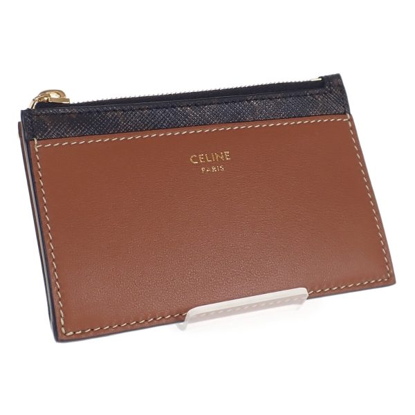 440971 01 Celine Zip Card Holder Case Business Brown