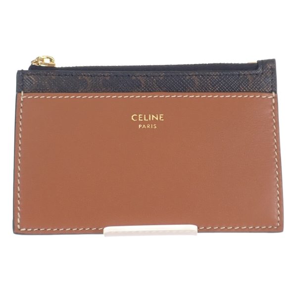 440971 02 Celine Zip Card Holder Case Business Brown