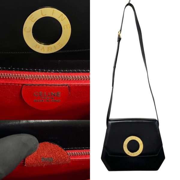 440j236424315 3 Celine Vintage Circle Logo Calf Leather Mini Shoulder Bag Black Red