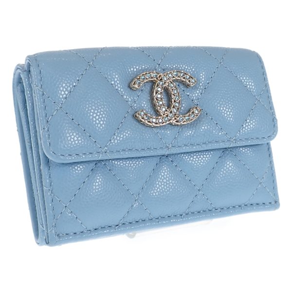 441172 01 Chanel Cocomark Small Flap Tri fold Wallet Blue