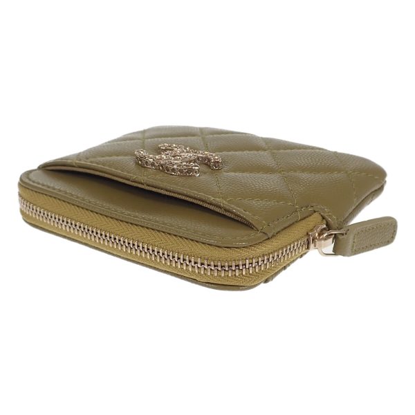 441173 04 Chanel Zip Coin Purse Card Case Khaki Wallet