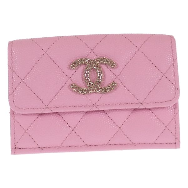 441196 02 Chanel Matelasse Flap Tri fold Wallet Pink Green