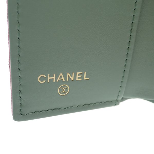 441196 07 Chanel Matelasse Flap Tri fold Wallet Pink Green