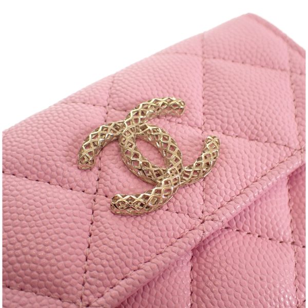 441196 10 Chanel Matelasse Flap Tri fold Wallet Pink Green