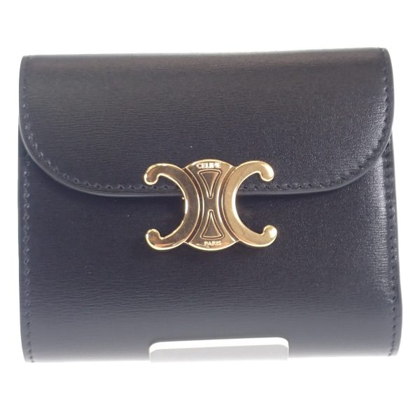 441296 02 Celine Triomphe Trifold Wallet Calfskin Black