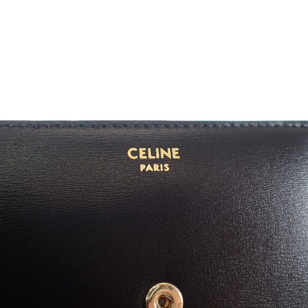 441296 07 Celine Triomphe Trifold Wallet Calfskin Black