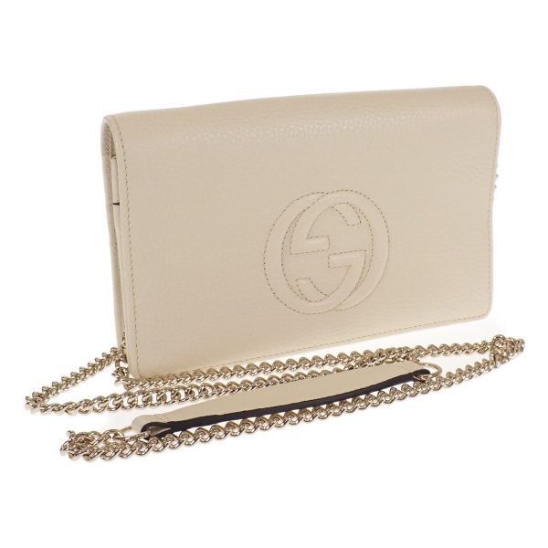 441353 01 Gucci Soho Chain Wallet Shoulder Clutch White