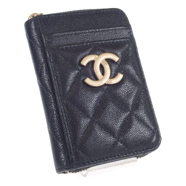 441672 01 Chanel Zip Card Coin Case Purse Shiny Black