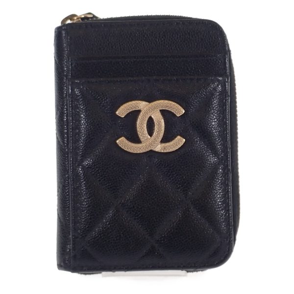 441672 02 Chanel Zip Card Coin Case Purse Shiny Black