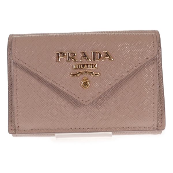 441922 02 Prada Compact Tri fold Wallet Maltic Beige Red