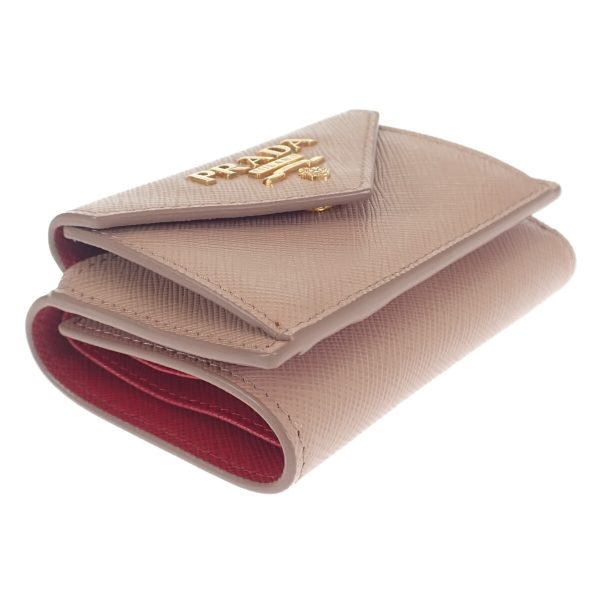 441922 04 Prada Compact Tri fold Wallet Maltic Beige Red