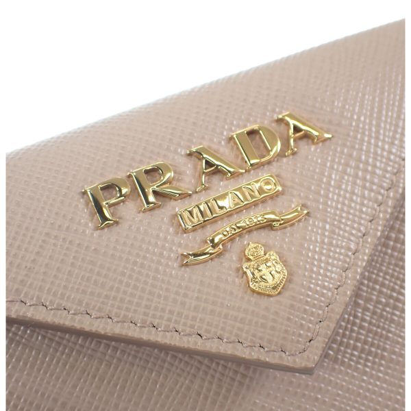 441922 09 Prada Compact Tri fold Wallet Maltic Beige Red