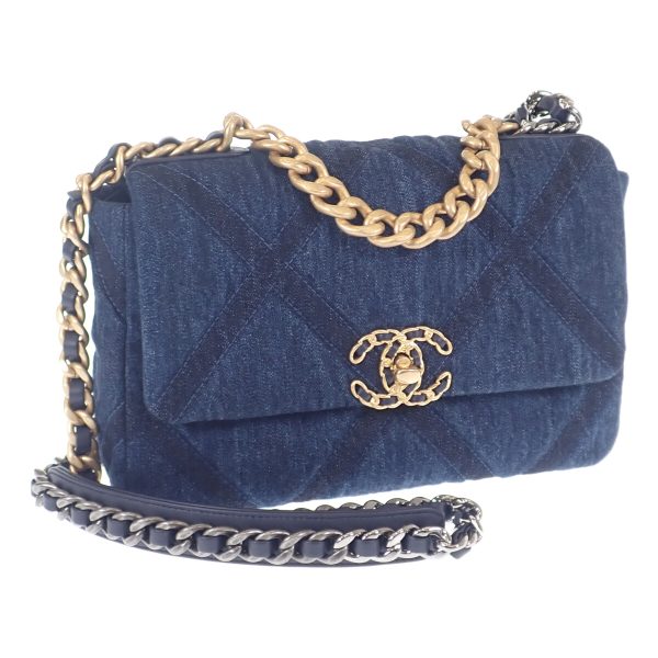 442252 01 Chanel 19 Handbag Shoulder 2way Denim Navy