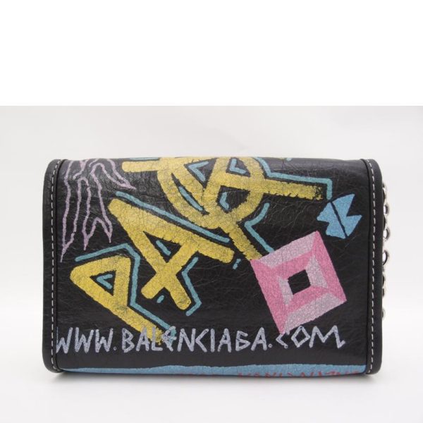 44240 2 Balenciaga Bazaar Graffiti Chain Bag Black