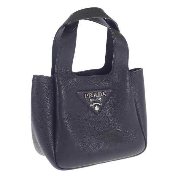 442572 01 Prada Handbag Dino Soft Black Lettering Logo