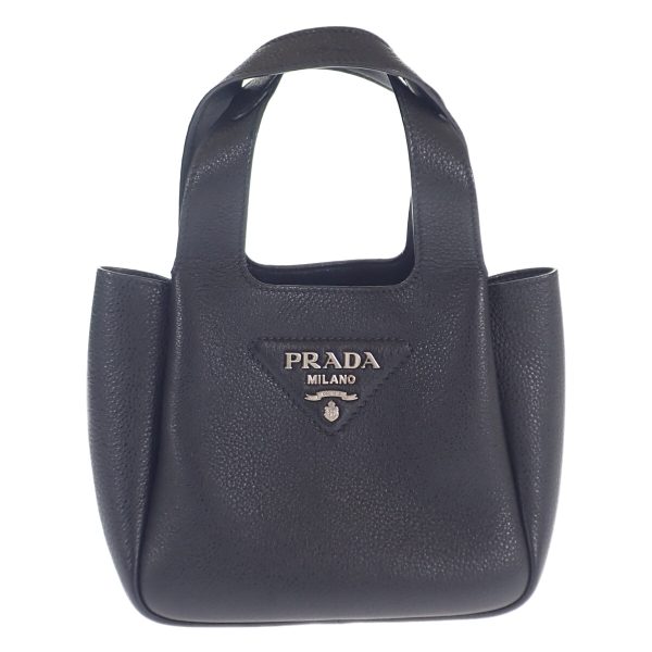 442572 02 Prada Handbag Dino Soft Black Lettering Logo