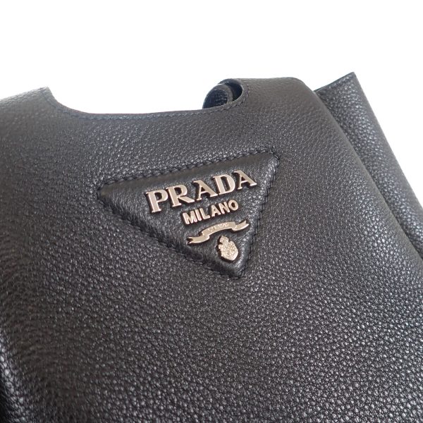 442572 07 Prada Handbag Dino Soft Black Lettering Logo