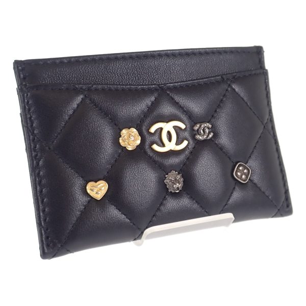 442576 01 Chanel Card Case Lambskin Black Matelasse