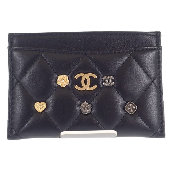 442576 02 Chanel Card Case Lambskin Black Matelasse