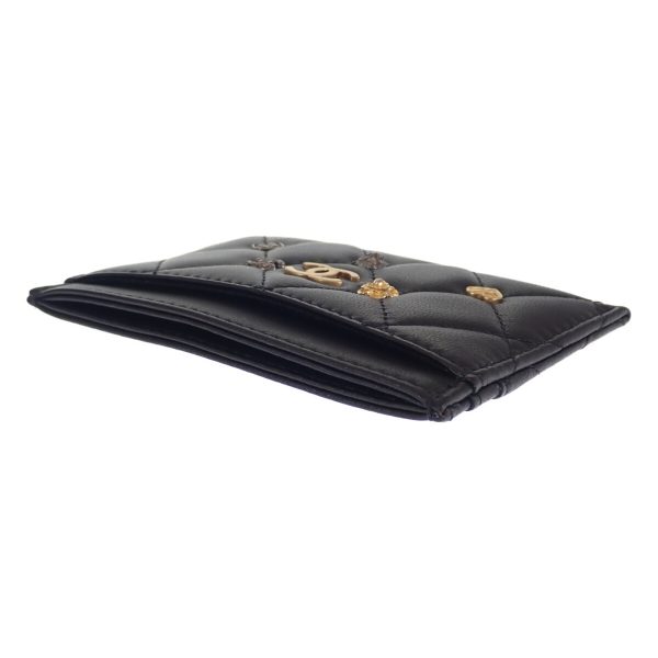 442576 04 Chanel Card Case Lambskin Black Matelasse