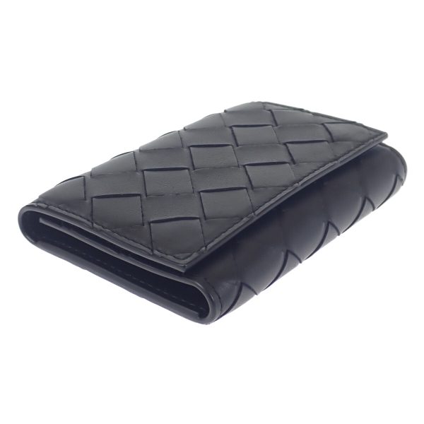 442666 04 Bottega Veneta Key Case Intrecciato Nero Black