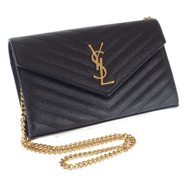 442808 01 Saint Laurent Cassandra Chain Wallet Clutch Black