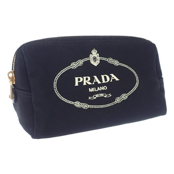 442817 01 Prada Canapa Pouch Canvas Cosmetic Pouch Black