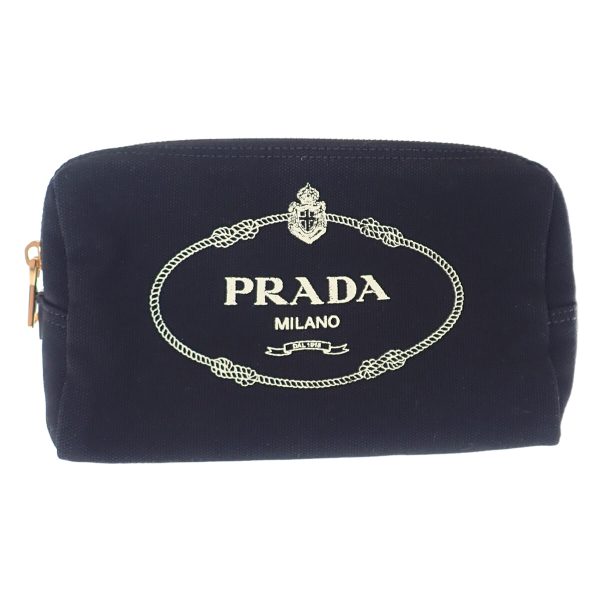 442817 02 Prada Canapa Pouch Canvas Cosmetic Pouch Black