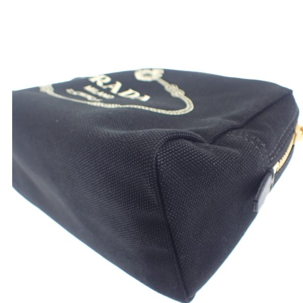 442817 09 Prada Canapa Pouch Canvas Cosmetic Pouch Black