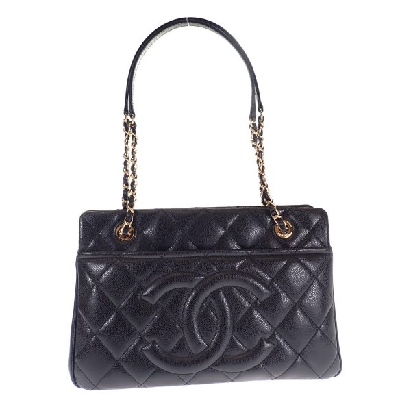 443046 02 Chanel Chain Shoulder Coco Mark Tote Bag Black