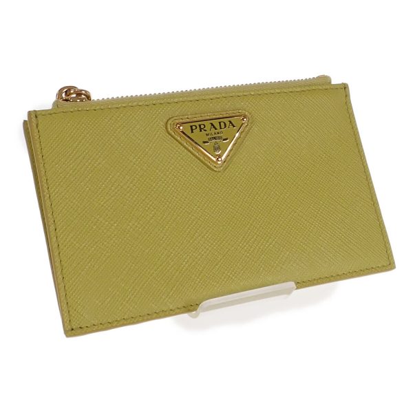 443074 01 Prada Saffiano Card Holder Yellow Triangle Logo