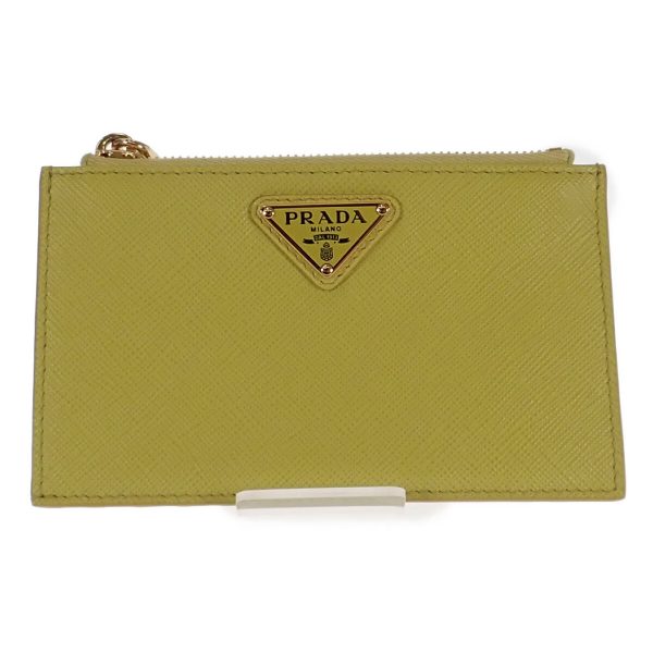 443074 02 Prada Saffiano Card Holder Yellow Triangle Logo